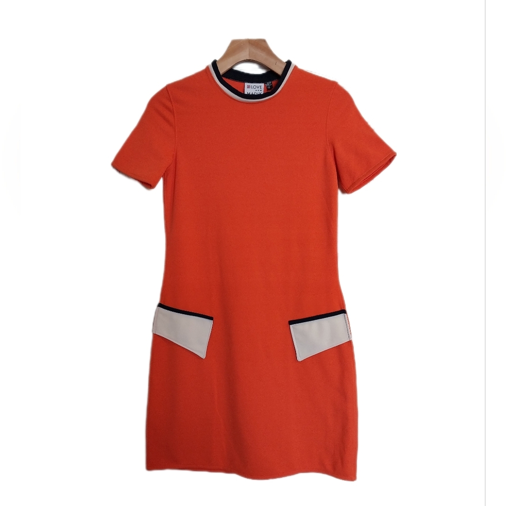 Love Her Madly Short Sleeve Orange Shift Dress with Faux Pockets